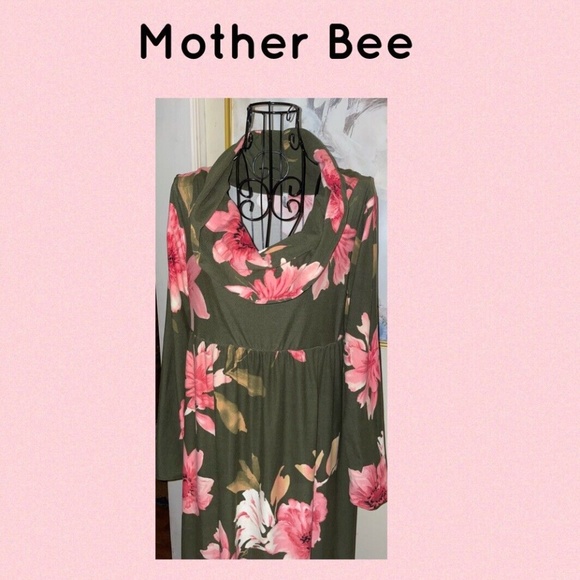 MOTHER BEE MATERNITY COWL NECK/OVER THE SHOULDER FLORAL MAXI DRESS~MED. - Picture 2 of 4